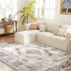 HOMCOM 8x10 Boho Area Rug, Machine Washable Carpet for Living Room, Bedroom, Dining Room, Kitchen, Home Office, Brown