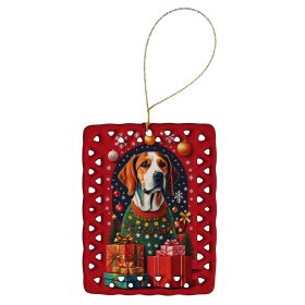 American Foxhound Dog Holiday Christmas Porcelain Ornament Christmas Tree Hanging Decorations for Home Christmas Holiday, Rectangle, Gift, Multic