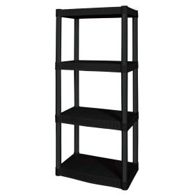 Black Plastic 4-Tier 47.6" H x 21.7" W x 13.8" D Storage Shelving, 240 Lb Total Capacity, Adult
