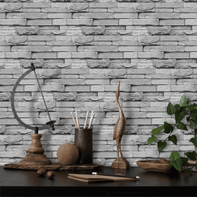 12 Pcs Grey Stone Brick Marble Peel And Stick Wallpaper Splash Proof And Moisture Proof Hanging Decorative Tiles Easy To Clean & Cut (PCS: 24FG-L011)